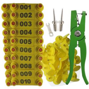 Ear Tag Sheep Goat Cow Livestock Cattle Numbered 001-100 + Applicator Pliers USA