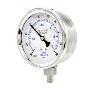 PIC GAUGES 301L-404CC Gauge,4&#034;,30/0/30 psi,1/4&#034;,LM,SS,LF
