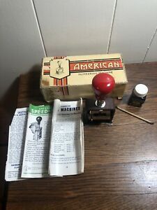 Vtg AMERICAN NUMBERING MACHINE Model 41 w/Box Ink Bottle Instructions 6 Wheels