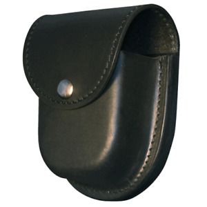 Boston Leather 5512-1-N Black Plain Double Handcuff Case Slotted Back