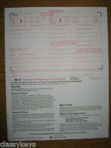 Free Ship! 2011 IRS Form W-3 Transmittal of Wage &amp; Tax Stmts (for W-2s to SSA)