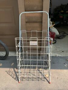 Vintage Metal Rolling Shopping Cart Folding Flea Market Wire Parker Metal Goods