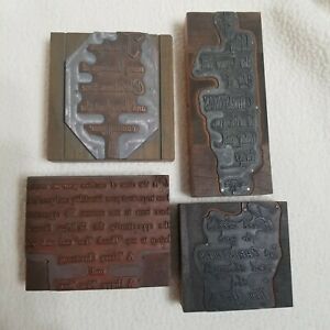4 Letterpress Printing Print Blocks Cut Christmas New Year Greetings Script Card