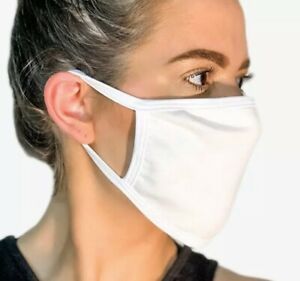 FACE MASK WASHABLE REUSABLE 100% COTTON UNISEX PLAIN WHITE MADE IN USA PACK OF 3