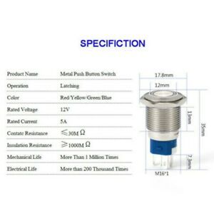 Silver alloy Push Button Switch Controller 16mm Latching 12V DC Industrial