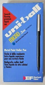 12 Uni-Ball UB-120 Micro .2mm Roller Pen Blue Ink ~ Vintage Eberhard Faber 60153