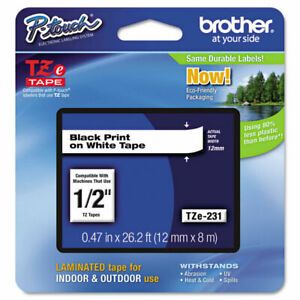 Genuine Brother TZe-231, 1/2&#034; Black on White P-Touch TZ tape