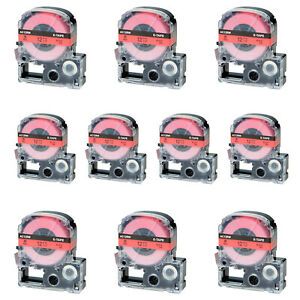 Black on Red 1/2 in Compatible with EPSON LK-4RBP LabelWorks LW-400 Tape 10PK