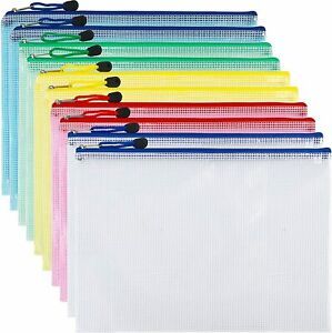10pcs Zipper File Bags Mesh Zipper Pouch Document Bag Letter Size/A4 Size