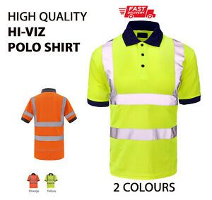 PLAIN NO TEXT Hi-Viz High Visibility POLO SHIRT Safety Work Wear Team Uniform P