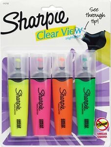 Sharpie 1912769 Clear View Highlighters, Chisel Tip, Assorted Colors, 4 Count