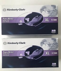 2 Kimberly-Clark Purple Nitrile Powder Free Exam Gloves Disposable XL Expired
