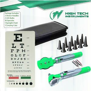 New Fiber Optic Otoscope + Ophthalmoscope Examination LED Diagnostic ENT Set