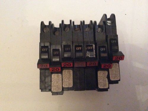 Lot of 7 20 amp circuit breakers for sale