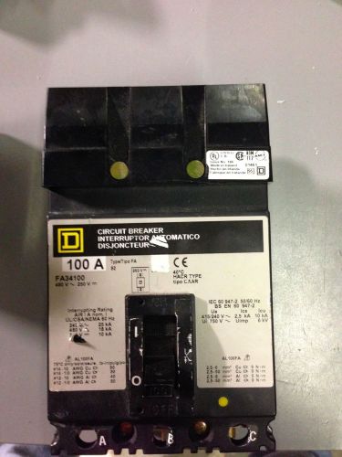 Square d fa34100 molded case 3p 100a 240/480-v ac circuit breaker for sale