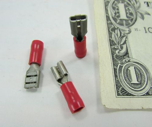 100 Brass 3/16&#034; Female Red Electrical Crimp Wire Terminals, Quick Connect Tin