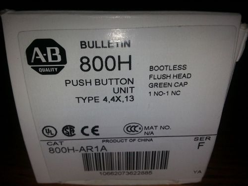 Allen Bradley 800H-AR1A BOOTLESS FLUSH HEAD GREEN PUSH BUTTON BRAND NEW IN BOX