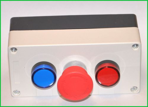 1x New Emergency Stop Switch with  2 Pilot Light Red and Blue Control Box