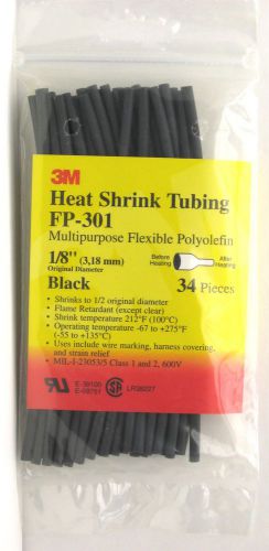 3M FP-301 Heat Shrink Thin-Wall Tubing 1/8&#034; x 6&#034; Length 34 Pieces Per Bag Black