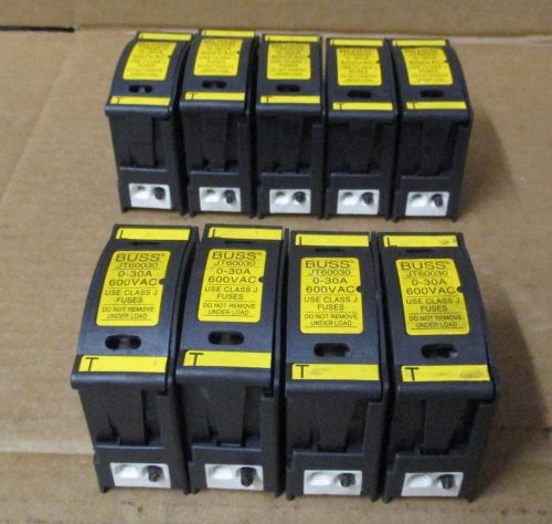 Lot of 9 buss jt60030 fuse holder 600vac 30amp w/fuses for sale