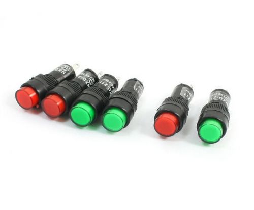 6Pcs Panel Mounted 220VAC Red Green Indicator Light Pilot Signal Lamp