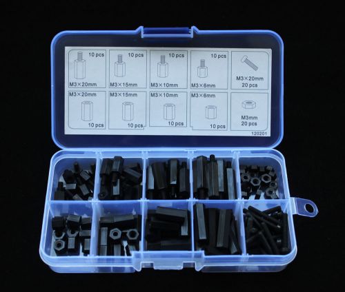 M3 Nylon Black Screw Nut Assortment Kit Stand-off Plastic Accessories Kit#120201