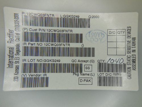 1040 pcs ir 12cwq03fntr for sale