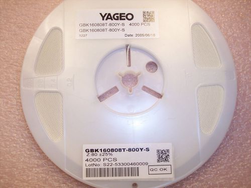 Qty (4000) gbk160808t-800y-s yageo 80 ohm 1608 smd ferrite beads full reel for sale