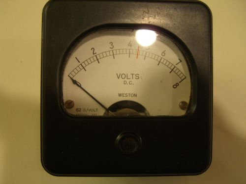 Weston panel meter model 301 1-8vdc 2.75&#034; cutout--3&#034; tall by 3.125&#034; wide face for sale