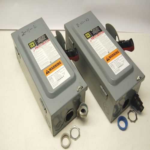 Lot of 2 Square D H321N 30A 3P 240V Heavy Duty Fusible Safety Switch w/Fuses