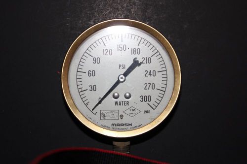 Brass 0-300 psi Fire riser gauge by Marsh 3 1/2 inch face 1981 dated