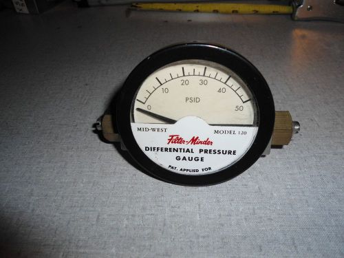 Mid west filter minder pressure gauge model 120  0-50 psid for sale