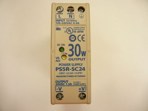 IDEC: PS5R-SC24, Power Supply, 30W, 100-240VAC, 0.9A Input, 24VDC, 1.3A Out