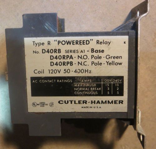 Cutler-Hammer Type R &#034;Powereed&#034; Relay D40RB Series A1 120V 50-400Hz Coil
