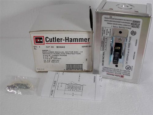 Eaton / cutler hammer b330ag nema1 enclosure manual motor switch for sale