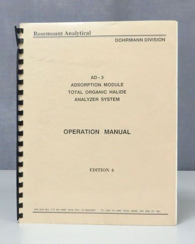 Rosemount Analytical AD-3 Absorption Module Analyzer System Operation Manual