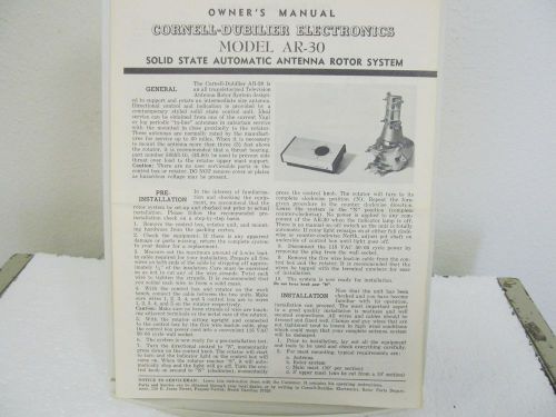 Cornell-Dubilier AR-30 Solid State Automatic Antenna Rotor System Owner&#039;s Manual