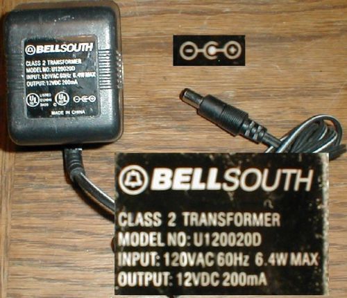 Bellsouth U120020D AC Adapter 12vdc 200ma .2a Barrel Wall