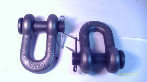 2 Chicago 5/8&#034; / 3-1/4 Ton Round Pin Shackles, USA