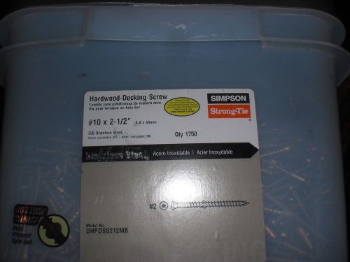 Simpson strong tie 305ss hardwood decking screws #10 x 2-1/2&#034; qty:1750 for sale