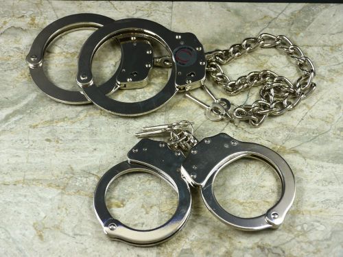 Chrome Police Cop Sheriff Officer Heavy Duty Military Level Handcuffs+Leg Chains