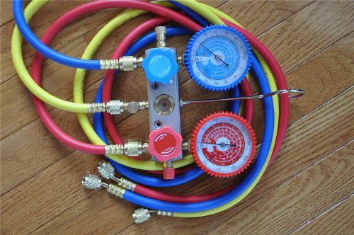 Alloy manifold gauge+5ft hose set r22 r134a+hvac charging diagnosis recovery new for sale