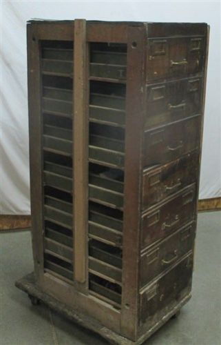 7 drawer filing cabinet vintage wood file card catalog library desk counter desk for sale