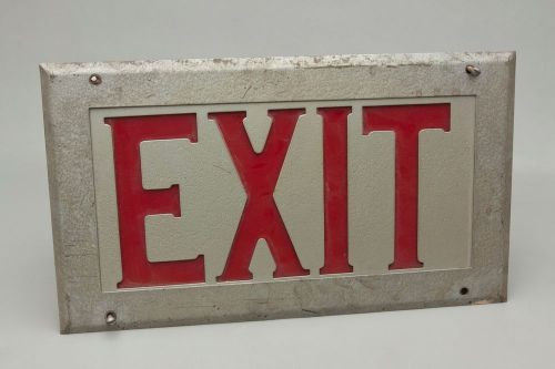Vintage exit sign in-wall mount sheet metal negative image red glass 120vac used for sale