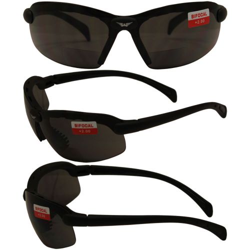 2 pairs c-2 bifocal safety glasses black frames z87.1+ 1.5 smoke lens for sale