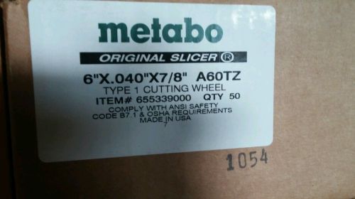 Box of 50 metabo slicer cut off wheel 6&#034; x .040&#034; x7/8&#034; -free ship for sale