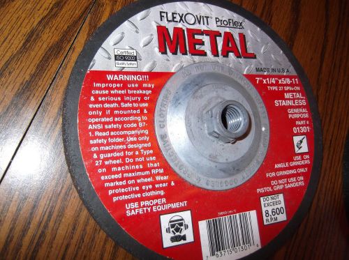 Flexovit proflex cutting metal and stainless 7&#034; x 1/4&#034; x 5/8 - 11 grinding wheel for sale