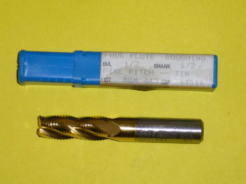 1/2&#034; Roughing End Mill 4 Flute Fine Pitch TiN Coated M42 1 1/4&#034; Length of Cut