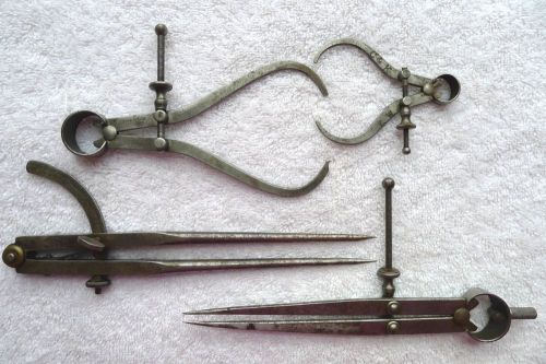 2 vintage machinist&#039;s calipers &amp; 2 vintage dividers for sale