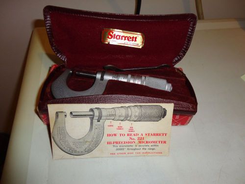Vintage Starrett 0-1&#034; outside micrometer.   Model T221XL   No. 221